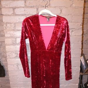 Dark Red Crush Velvet Long Dress